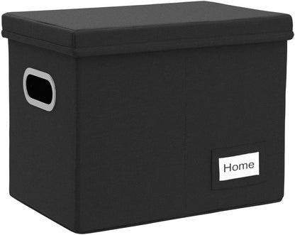 PRANDOM File Organizer Box - Collapsible Decorative Linen Filing Storage with Lids for Letter Size - Grey (14x9.3x10.8 inch)