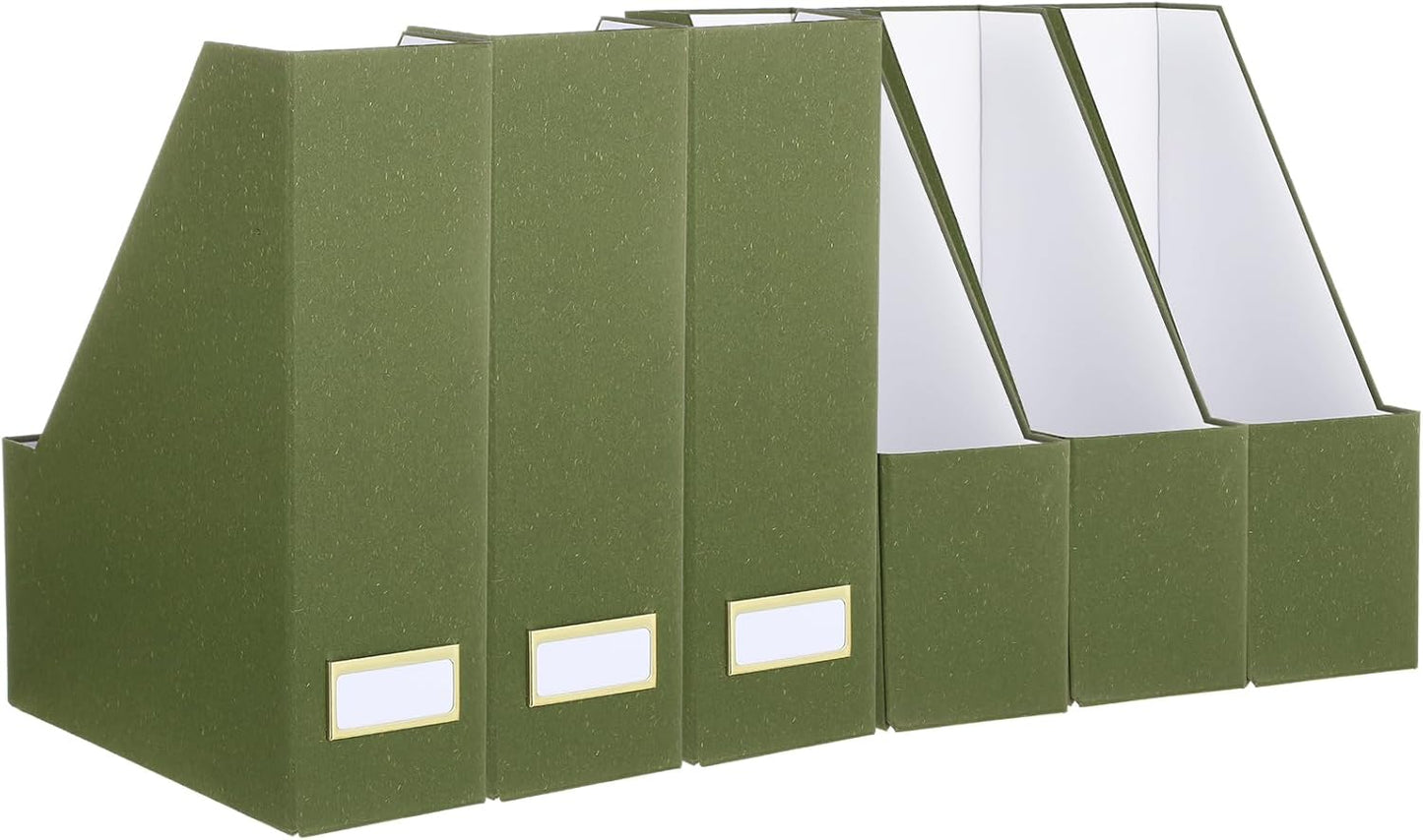 Gueevin Set of 6 Magazine File Holder Stylish Sturdy Cardboard File Boxes Desk Magazine Organizer Rack with Gold Label Holder to Organize Your Desk or Shelves for Home Classroom Office Library(Blue)