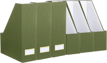 Gueevin Set of 6 Magazine File Holder Stylish Sturdy Cardboard File Boxes Desk Magazine Organizer Rack with Gold Label Holder to Organize Your Desk or Shelves for Home Classroom Office Library(Blue)