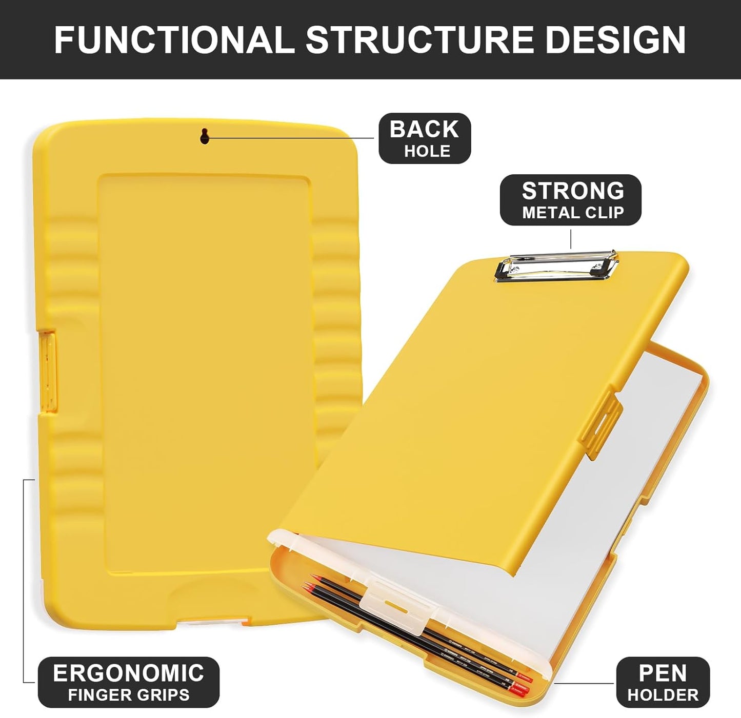 Plastic Clipboard with Storage, 8.5 x 11 Storage Organization Box Side-Opening, Heavy Duty Clip Board with Pen Holder and Paper Folder for Nurses, Teachers, Office & School Supply, Orange