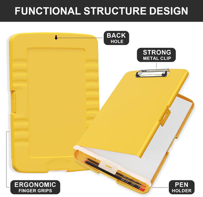 Plastic Clipboard with Storage, 8.5 x 11 Storage Organization Box Side-Opening, Heavy Duty Clip Board with Pen Holder and Paper Folder for Nurses, Teachers, Office & School Supply, Orange