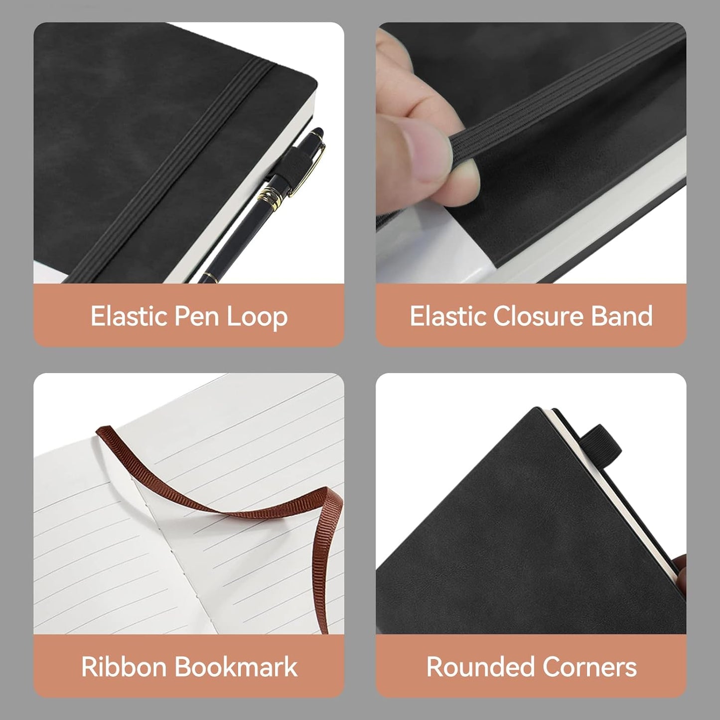 Lined Journal Notebook, 200 Pages, Leather Hardcover Notebooks, A5 College Ruled Thick Classic with Pen Loop Notebook Journals for Writing, for Women Men Office School, 5.75'' X 8.38'', Brown