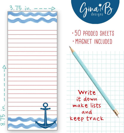 Gina B Designs - 2 PACK - List Pad, Notepad, Fridge Pad, Shopping List, To-Do List with Attachable Magnet, Made in the U.S.A. - Anchor