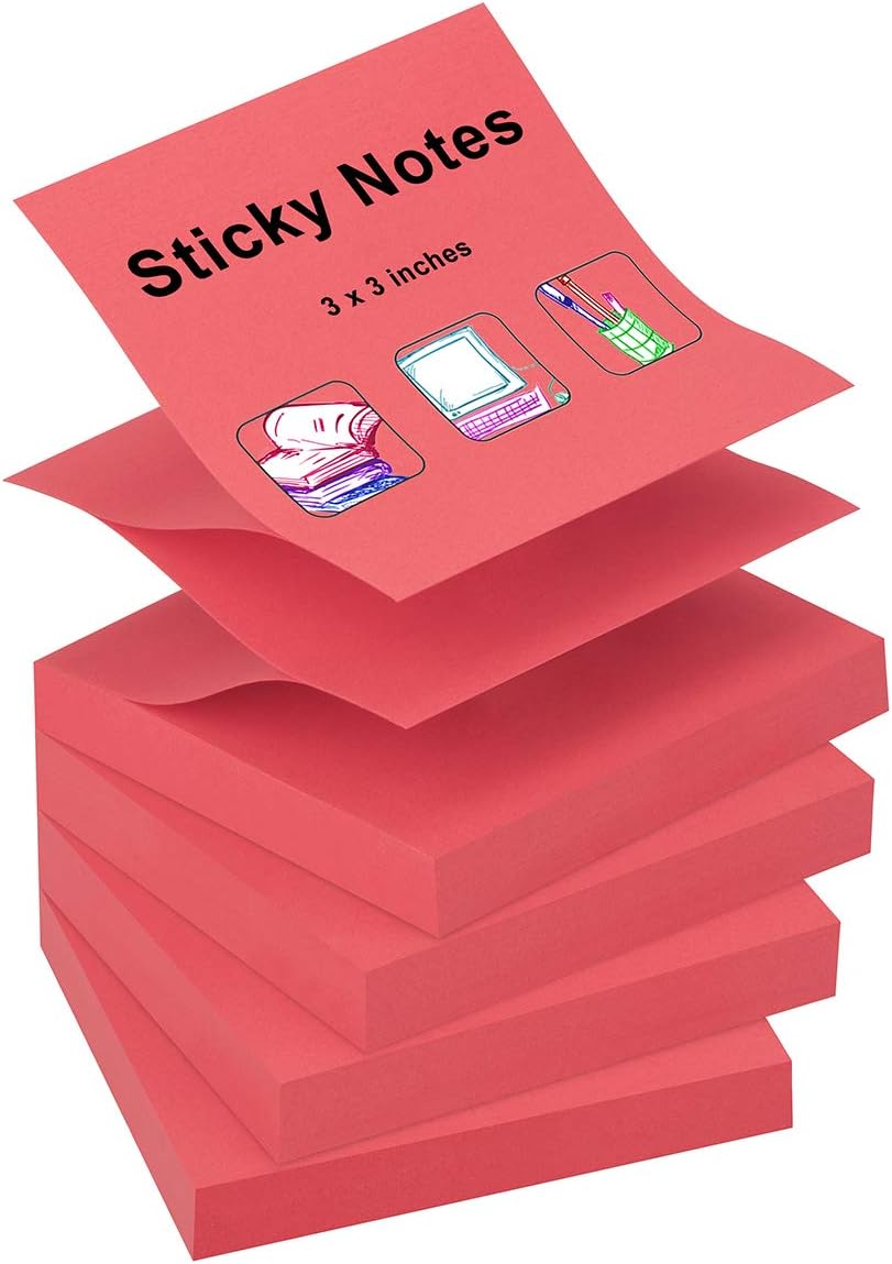 ZCZN 400 Sheets Pop-up Sticky Notes, 3 x 3 Inches, 4 Pads Bright Color Self-Stick Notes, 100 Sheets/Pad, Pink
