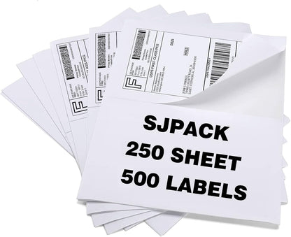 SJPACK 1000 Half Sheet Self Adhesive Shipping Labels, 8.5" x 5.5" Address Labels for Laser & Inkjet Printers(1000 labels-500 Sheet)