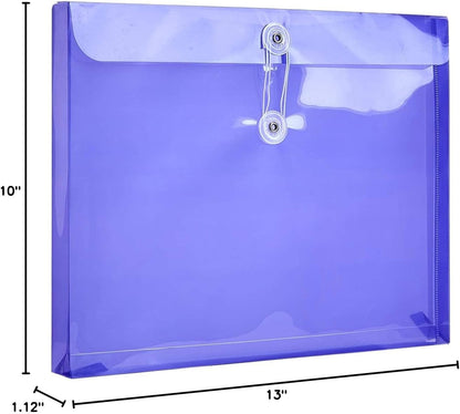 FANWU Plastic Letter Size Envelopes with Button & String Tie Closure, 1-1/6" Expansion, Side Load, Clear Poly Reusable File Folders Project Paper Documents Organizer for Office School & Home