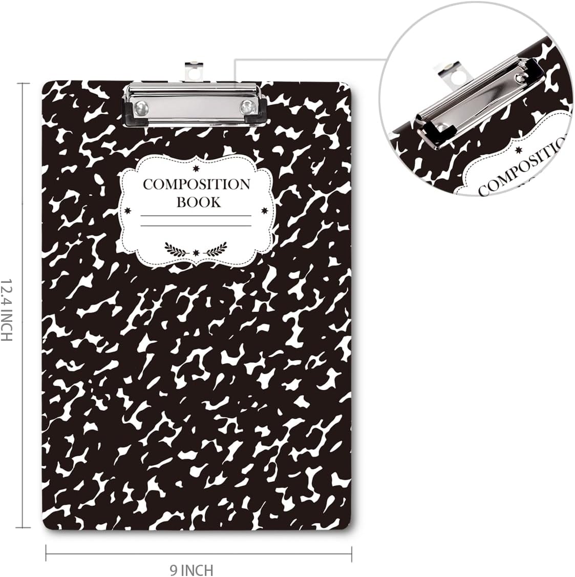 WAVEYU Fashion Cute Clipboard, Decorative Office Hardboard Wood Nursing Clip Board for Standard A4 Letter Size for Students, Women, Men, 12.5"x 9", Black+White02