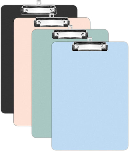 Clipboards 4 Pack Plastic Clipboards Letter Size, Durable Clipboard with Low Profile Metal Clip for Classroom Office Teachers Students Nurses