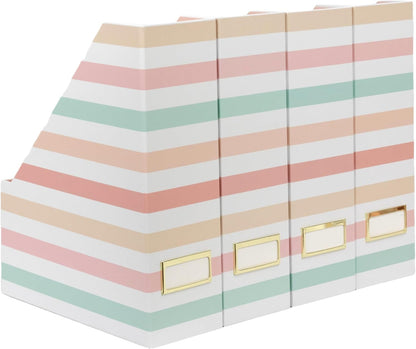 BLU MONACO | Cardboard Magazine File Holder Set of 4 | Vertical Magazine File Holder for Desk and Shelves | Standing File Holder for Classroom School Paper Storage