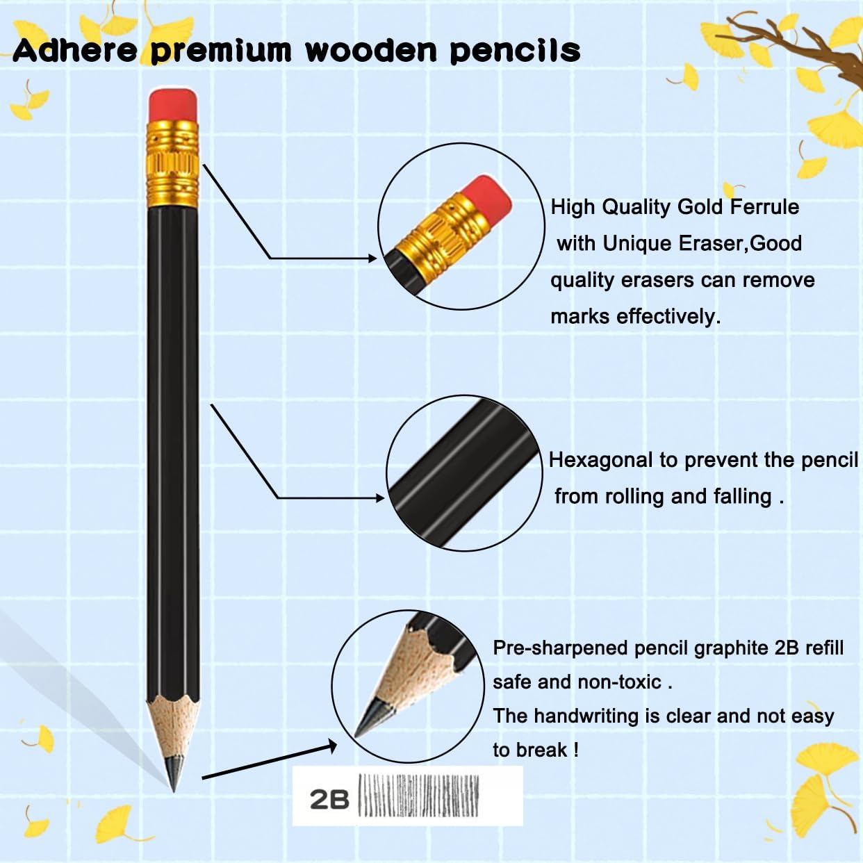 Adhere 25pcs Golf Pencils with Eraser Pre sharpened Hexagon half Wooden Pencils Graphite 2B for Golf Event Scoring,Classroom,Wedding,Company Meetings,Pew, Pocket (Nature)