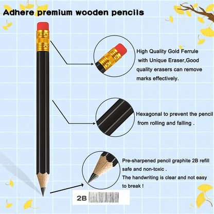 Adhere 25pcs Golf Pencils with Eraser Pre sharpened Hexagon half Wooden Pencils Graphite 2B for Golf Event Scoring,Classroom,Wedding,Company Meetings,Pew, Pocket (Nature)