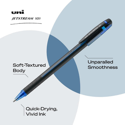 uniball Jetstream 101 Ballpoint Pens, Medium Point (1.0mm), Blue, 12 Pack