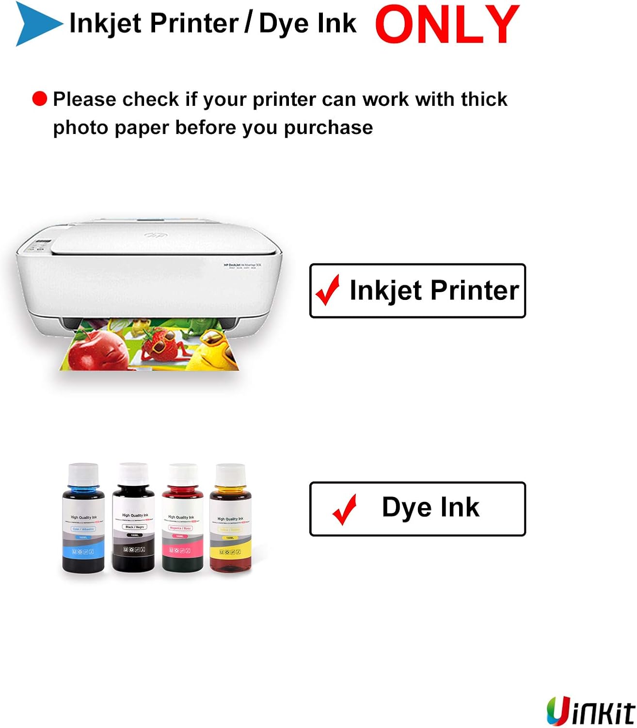 Uinkit 100 Sheets Thick Inkjet Glossy Photo Paper Picture 8.5x11 62lb 230g 11.1mil Cardstock Postcard Brochure For Dye Ink Inkjet Printer