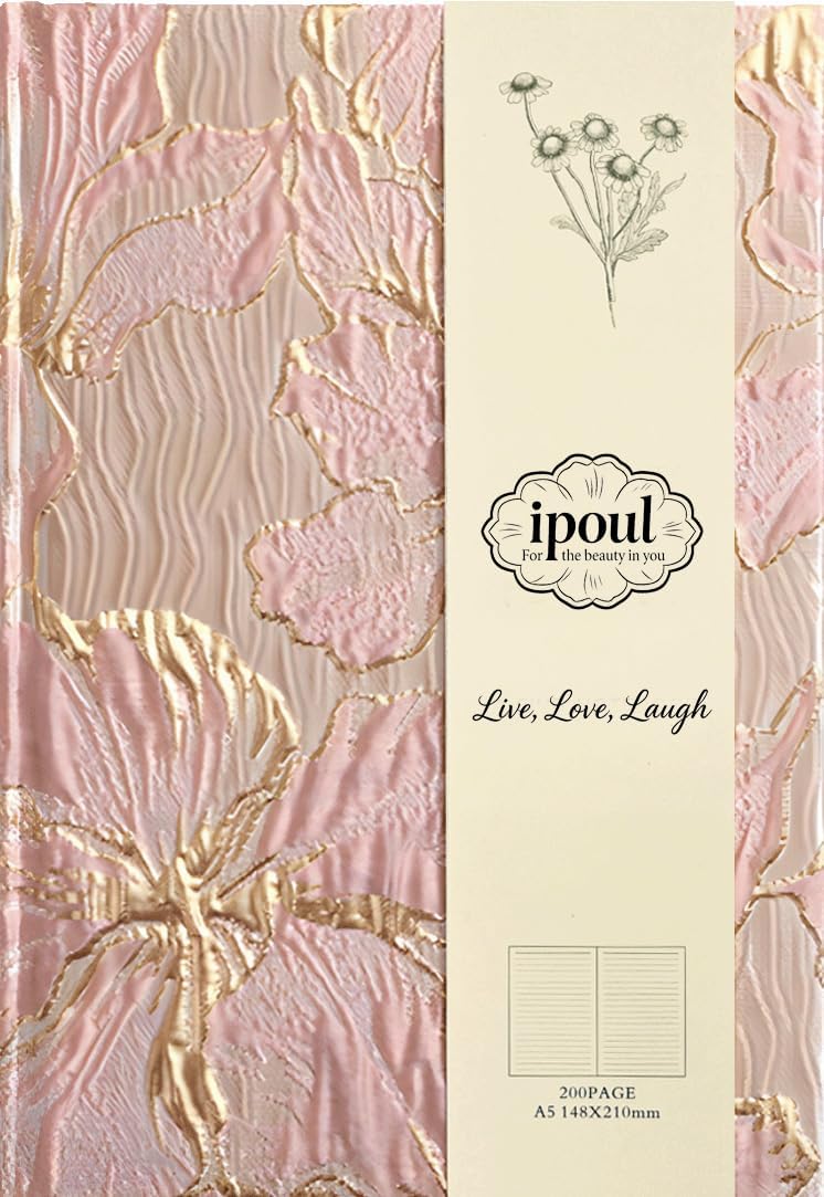 ipoul Flower Notebook, A5, 6x8, Hardcover, Lay Flat, Lined Paper, Journal for Women, Writing Notebook, Pretty, Hibiscus, Pink, Birthday Gifts for Women, Wedding Shower Gifts, Mothers Day Gift