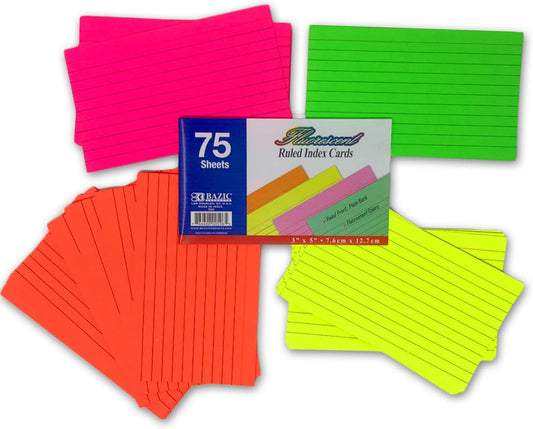 Neon Color Ruled Index Flash Cards For School, Studying, Organizing, Memorizing | 3x5-inch Fluorescent (6 Pack / 450-Count)