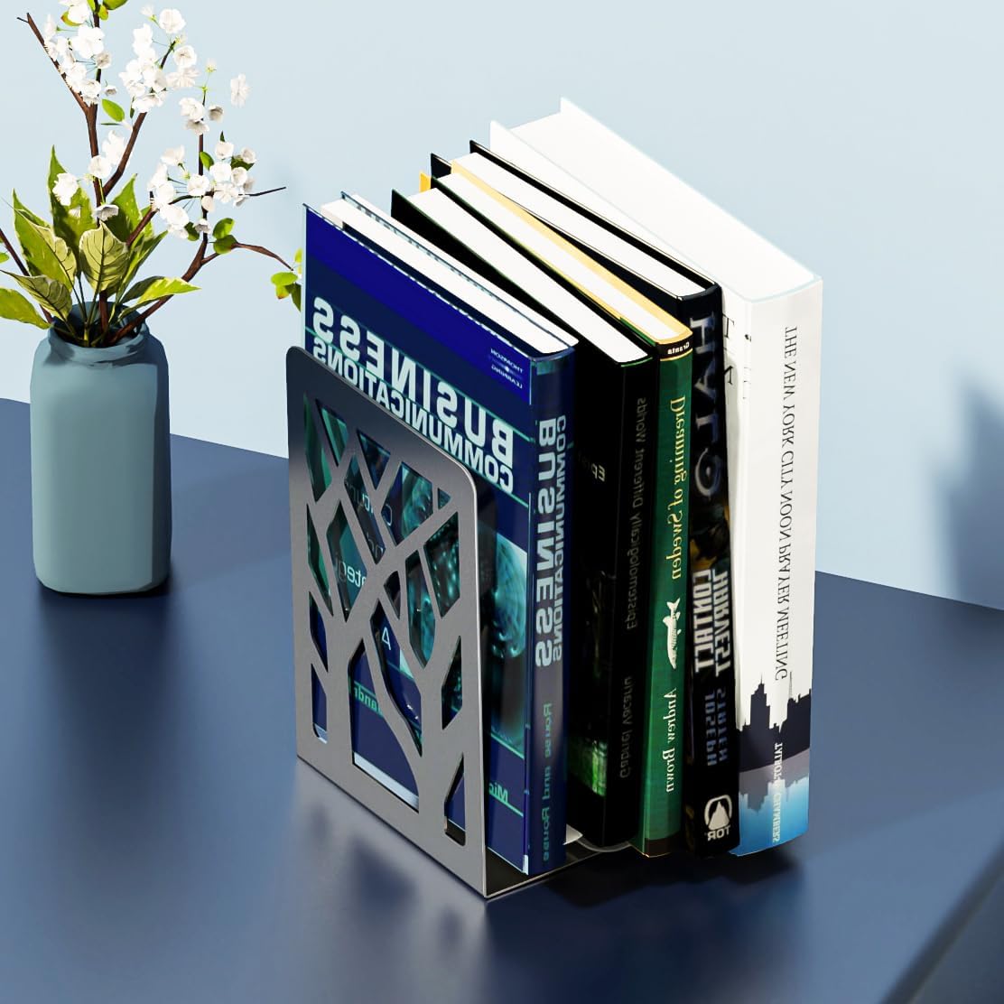 MaxGear Book Ends Tree Design Modern Bookends for Shelves, Non-Skid Book Holder, Heavy Duty Metal Book Storage for Books/CDs, Decorative Book Stopper for Home, 7 x 4.7 x 3.5”, Black,2 Pair/4 Pieces