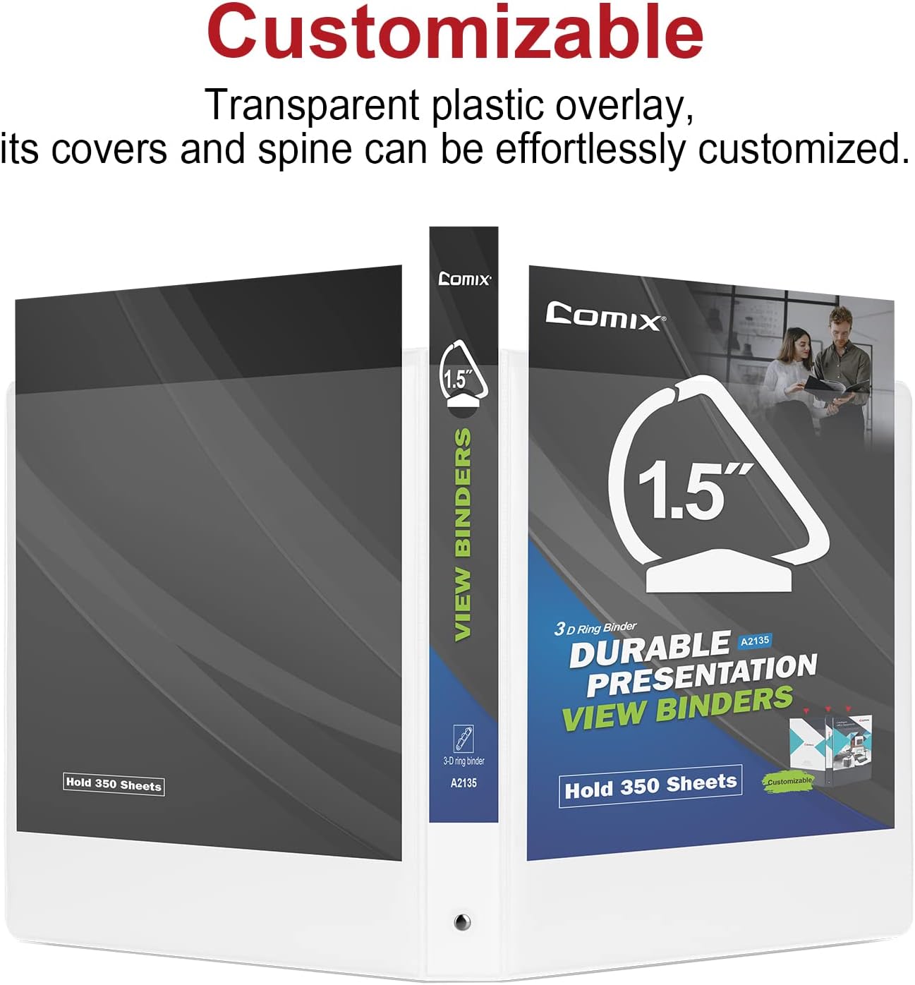 Comix D-Ring Basic View Binder 1 inch 3 Ring Binders, 2.4mm-Thick, Hold 225 Sheets of 8.5" x 11" Paper, 12 Pack (White)