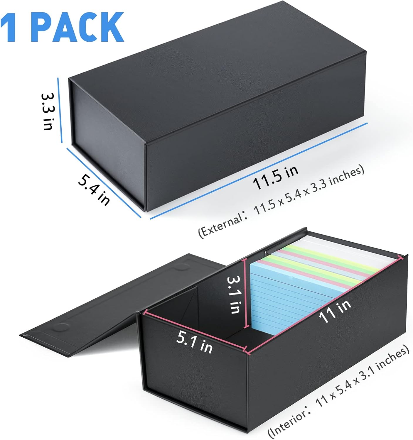 Harhana 3x5 Index Card Holder Card File Box Organizer, Hold 1200 3x5-Inch Flash Cards 1 Pack Black