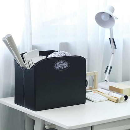 EZDeco Magazine Holder Foldable Magazine Rack Floor PU Leather File Holder Newspaper Book Storage Magazine Basket Document File Folder Organizer for Office Home (Black)