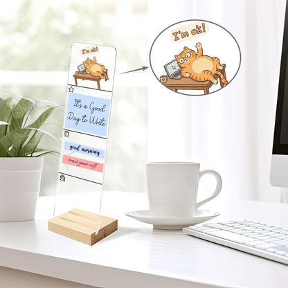 Sticky Notes Monitor Memo Board Acrylic Note Holder with Removable Wooden Base, Everything is Fine Logo Desk Set Includes 200 Sheets Two Sizes Sticky Notes, Office Desk Accessories Organizer