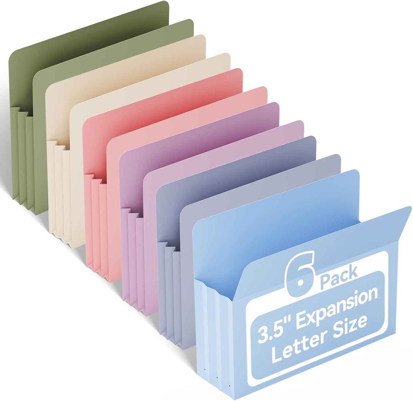 Ansook Poly Legal Size 5.25" Expansion File Pockets,6 Pack Pastel Large Capacity File Pockets Folders,Heavy Duty File Pocket for Cabinet,with Straight-Cut Tab,hold 8.5" x 11" documents & Manila Folder