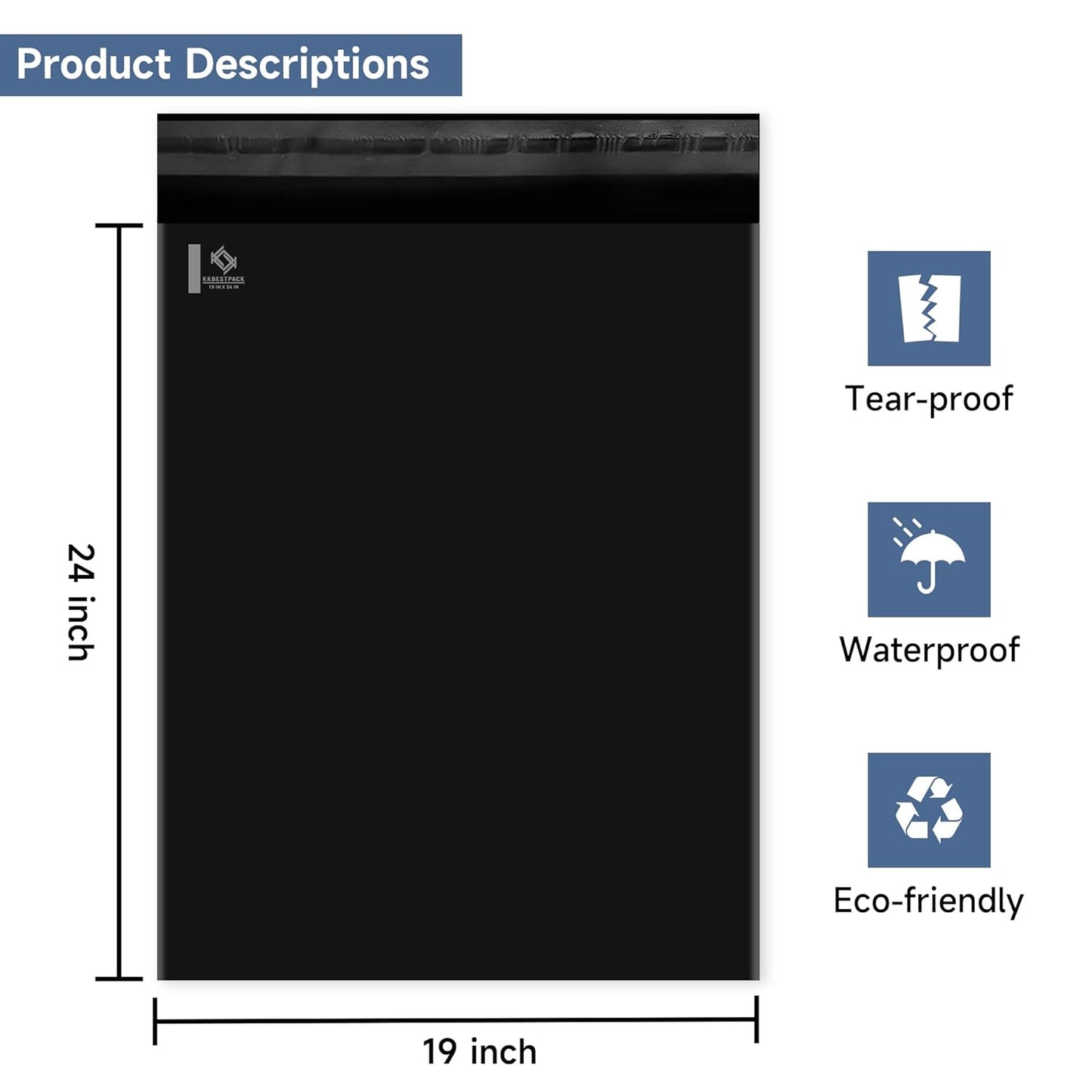 KKBESTPACK 100 Pcs 12x15.5 Poly Mailer Envelopes Shipping Bags Self Adhesive Waterproof Bags (Black), 12 x 15.5