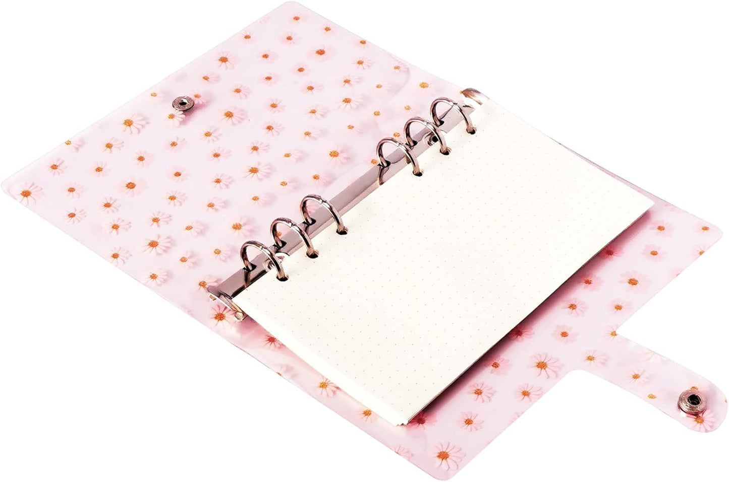 A6 A5 6-Holes Colorful PVC Cover Round Ring View Binder with Snap Button Closure File Folder for Loose Leaf Sheet Protectors Notebook Refill (Pink Daisy, A5 Mini Set) - Colors A