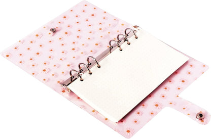 A6 A5 6-Holes Colorful PVC Cover Round Ring View Binder with Snap Button Closure File Folder for Loose Leaf Sheet Protectors Notebook Refill (Pink Daisy, A5 Mini Set) - Colors A