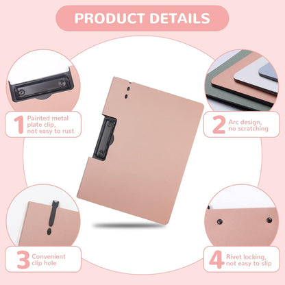 Foldable Clipboard with Cover, A4 Punchless Binder with Clamp, Letter Size Clip File Folder, Classic Office Clipboard, Document Folder Organizer for Nursing, School, Business (Pink)