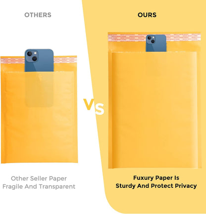 Fuxury Kraft Bubble Mailer 4x8” 50Pack Padded Envelopes Usable Size 4x7" Strong Adhesion Thick Bubble Envelopes Waterproof Cushioned Bubble Mailers Packaging for Small Business #000 Yellow