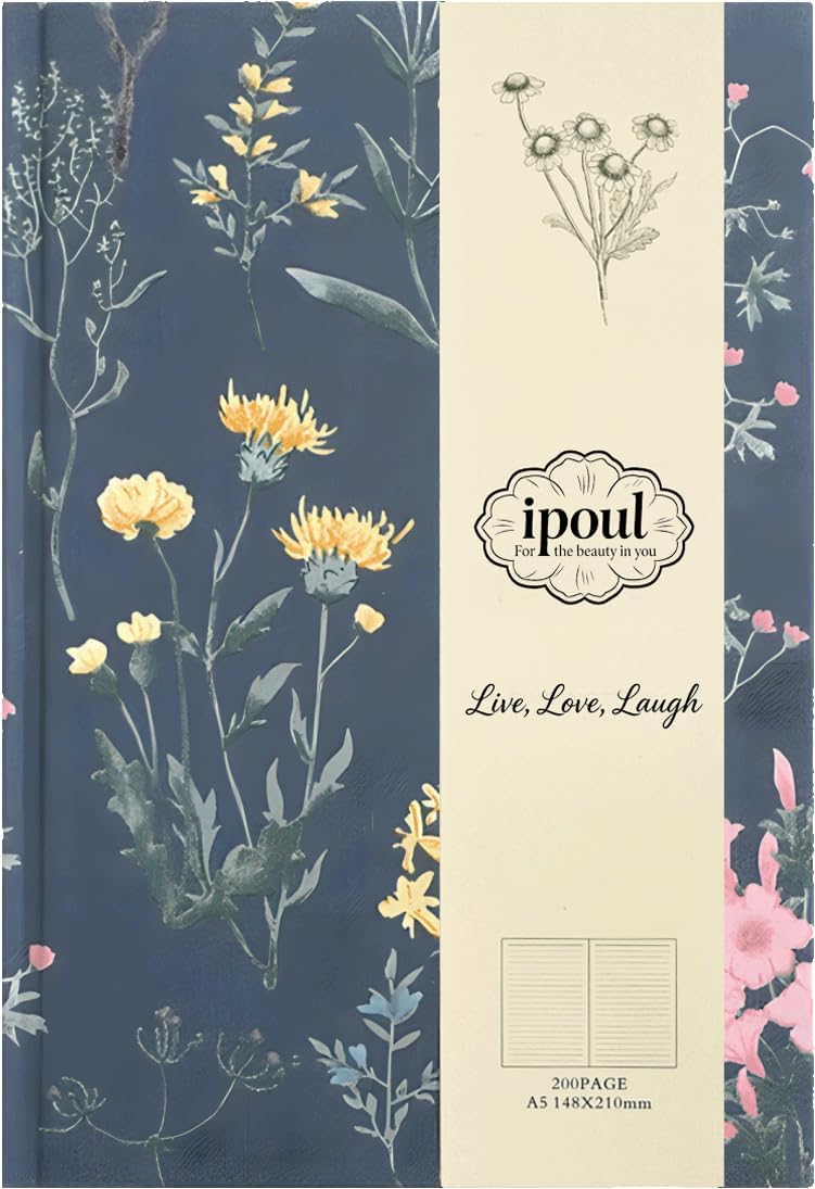 ipoul Flower Notebook, A5, 6x8, Hardcover, Lay Flat, Lined Paper, Journal for Women, Writing Notebook, Pretty, Hibiscus, Pink, Birthday Gifts for Women, Wedding Shower Gifts, Mothers Day Gift