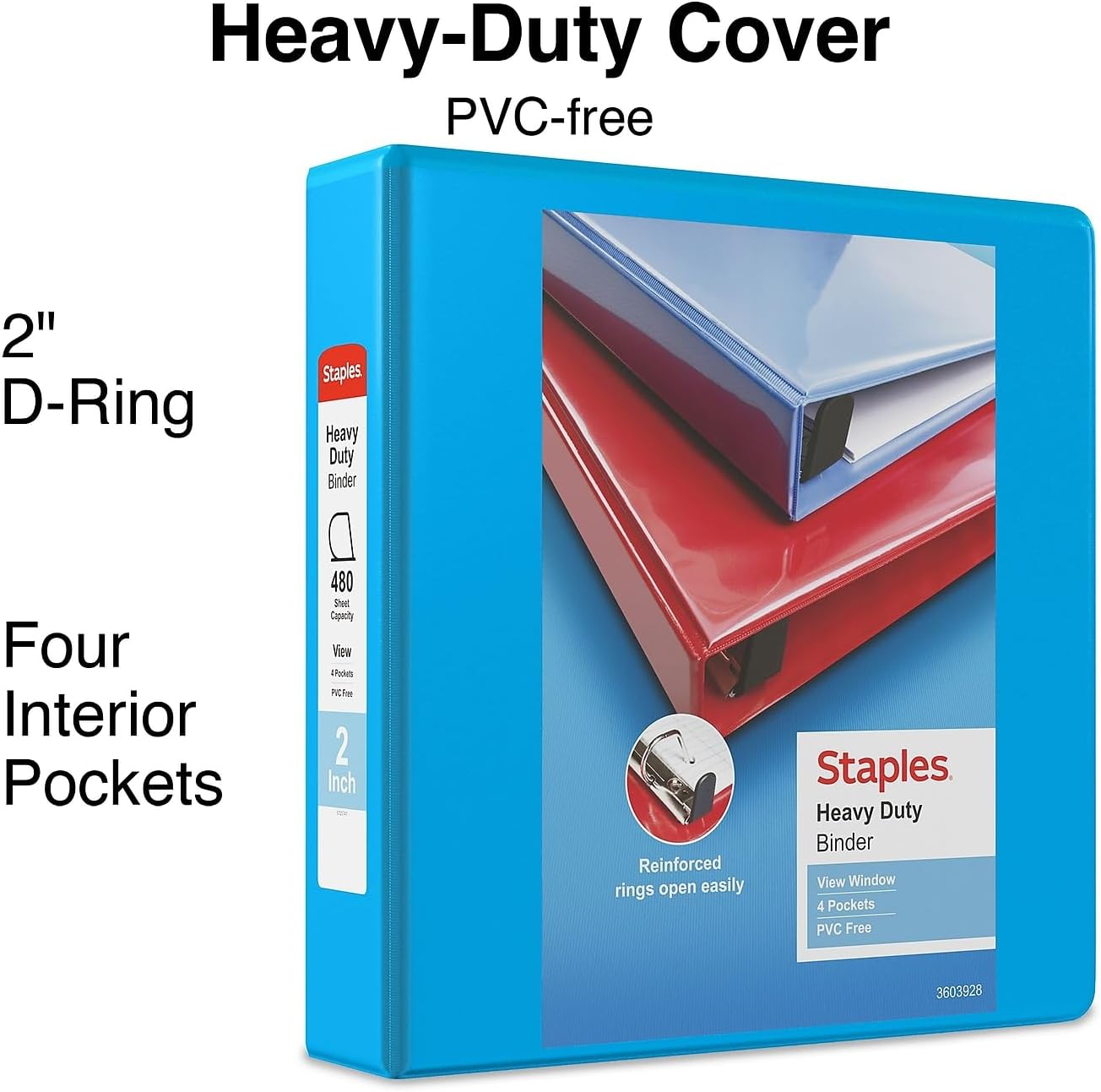 Staples Heavy-Duty 2-Inch D-Ring View Binder, Reinforced Spine, Holds Up to 450 Sheets, Gray, for Office & School