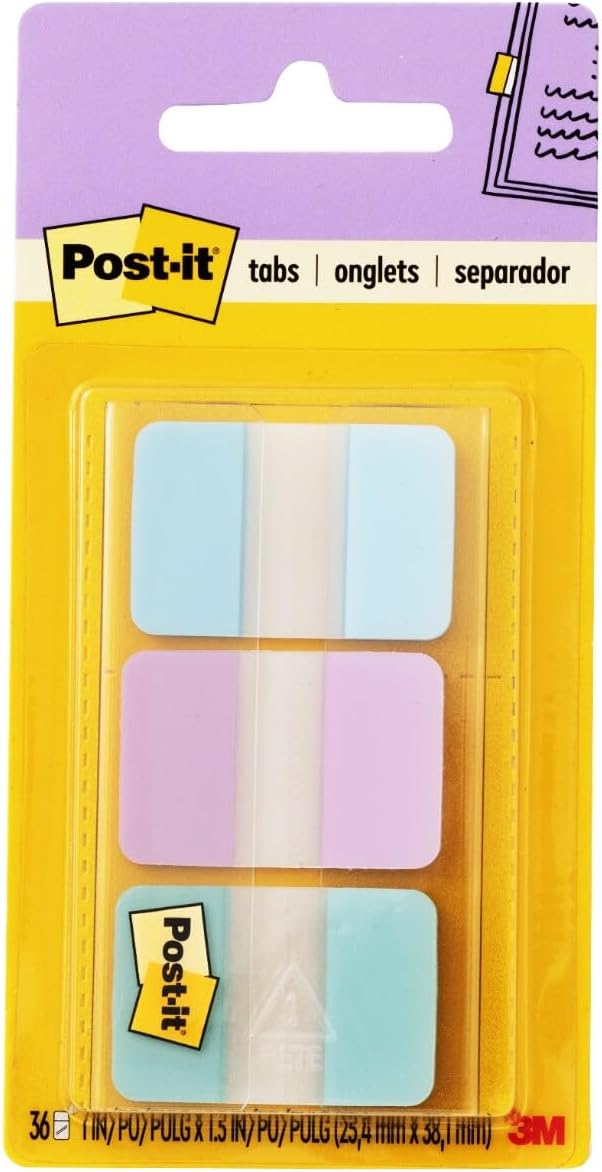 Post-it® Pastel Color Tabs, Gradient Blue, Pink, Clear, 36 Tabs/Pack