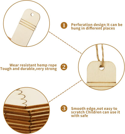 Whaline 50Pcs Back to School DIY Craft Cutout Wooden Pencil Shaped Hanging Ornaments with Hemp Rope for First Day of School Classroom Party Decoration Supplies
