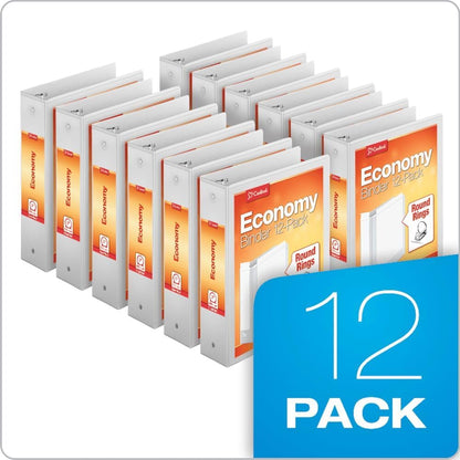 Cardinal Economy 3-Ring Binders, 3", Round Rings, Holds 625 Sheets, ClearVue Presentation View, Non-Stick, White, Carton of 12 (90651)