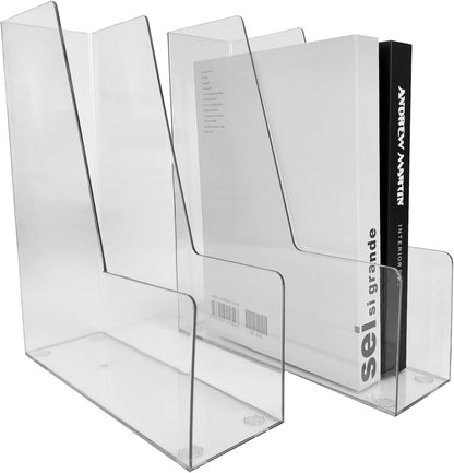 Vertical File Holder, 4 pack Clear Plastic Document Organizer and Clear Magazine Organizer, Multi-purpose Document Organizer for Home Office