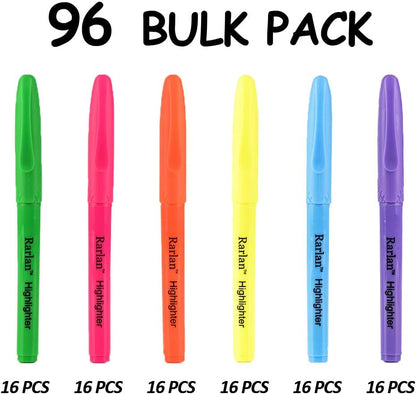 Rarlan Highlighters, Chisel Tip, Assorted Fluorescent, 96 Count Bulk Pack