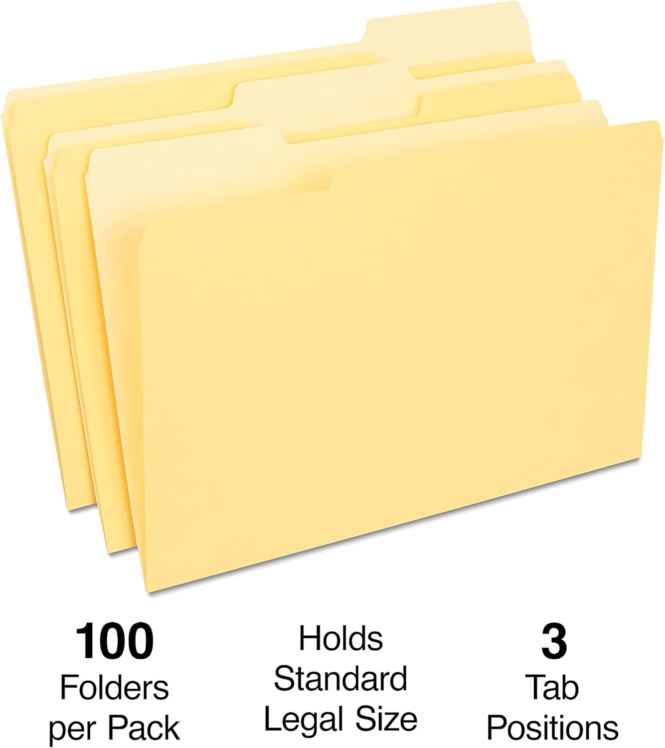 Staples Recycled File Folders, Legal Size, 1/3‑Cut Tabs, Manila, 30% Recycled Paper Stock, 100/Box