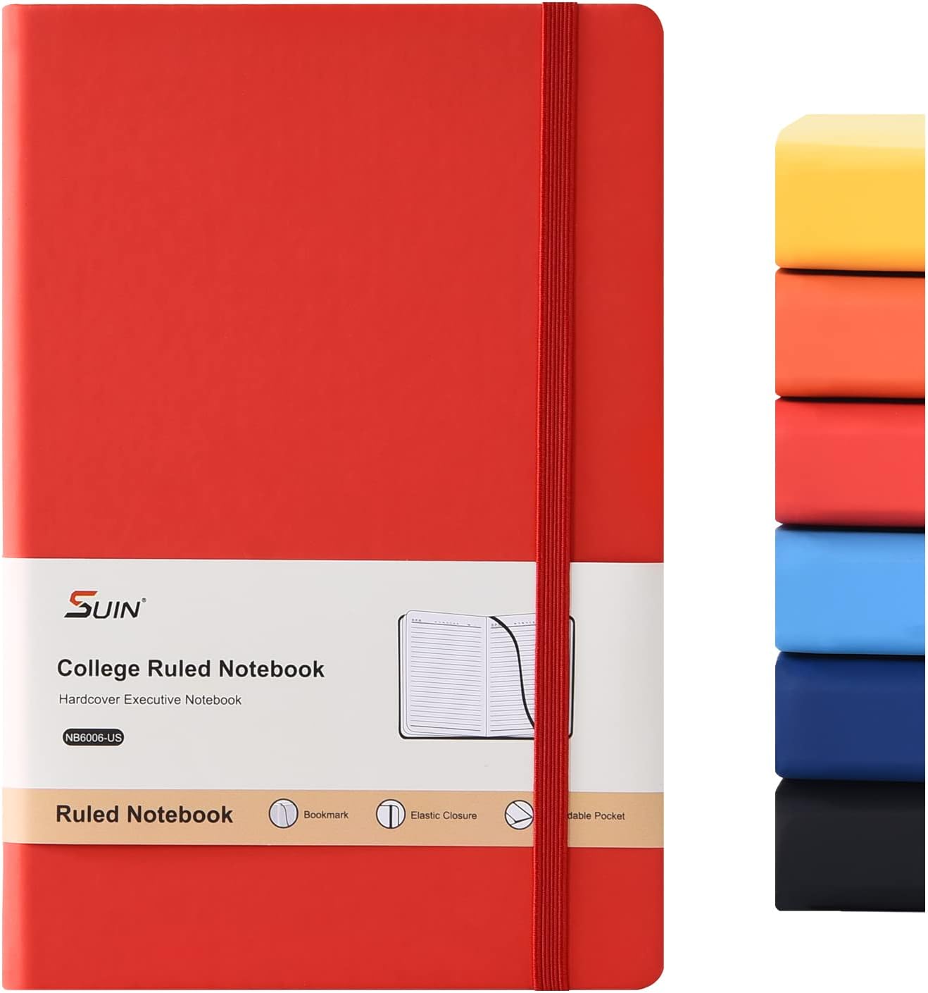 SUIN Hardcover-Journal-Notebooks, A5 Lined Journals Notebook for Writing 200 Pages, 8.2 x 5.5 inch, Classic Ruled Notebooks for Work/Travel/College (Black- 1 Pack)