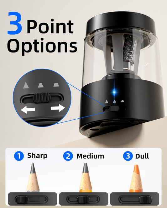ZMOL Electric Rechargeable Pencil Sharpener, Automatic Pencil Sharpeners Kids, Battery Powered Pencil Sharpeners for Colored Pencils, Auto Stop, Suitable for No.2(6-8mm), Classroom/Home Black