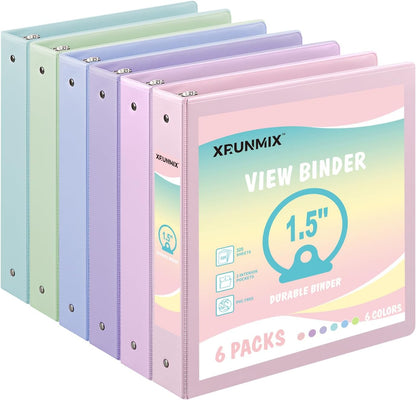 1.5-Inch 3-Ring Binder with Pockets, 1-1/2’’ Premium View Binders with Three Ring Binders Holds up to 325 Sheets US Letter Size, Bulk Pack of 6, Perfect for Home, Office, and School (1.5-inch) White
