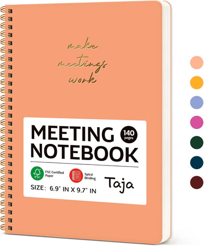 Meeting Notebook for Work Organization - Work notebook with action items, Meeting Minutes Planner Notebook, Perfect Office Supplies for Men & Women - Pink