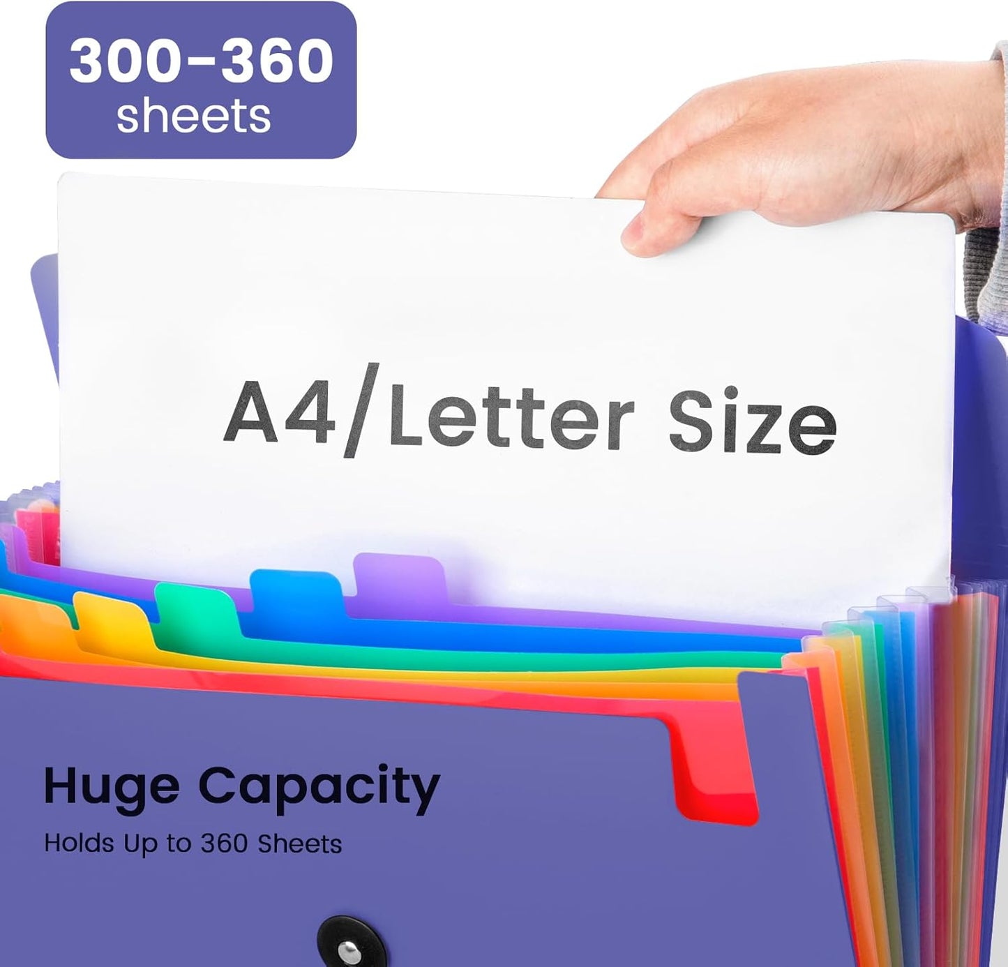 13 Pocket Accordion File Organizer with Elastic Closure, Expanding File Folder for Letter Size A4 Papers, Ideal for Home, Office Supplies, College Essentials - Purple