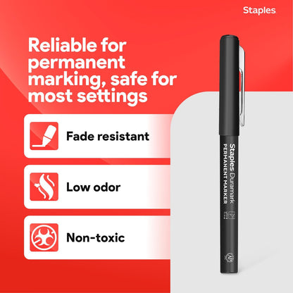 STAPLES Permanent Markers, Ultra Fine Tip, Black, 12 Pack – Duramark Precision Markers for Writing, Drawing & Labeling