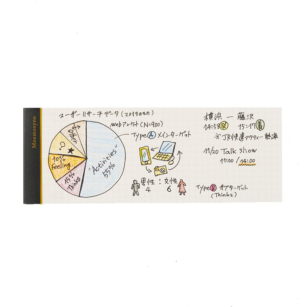 Maruman Mnemosyne Stapled Grid Notepad- Long Vertical 7.87" x 2.95" Layout, 50 Sheets / 100 Pages, 5mm Graph Paper Notepad, Perforated Pages, Vertical Binding, With Quality Paper Made in Japan