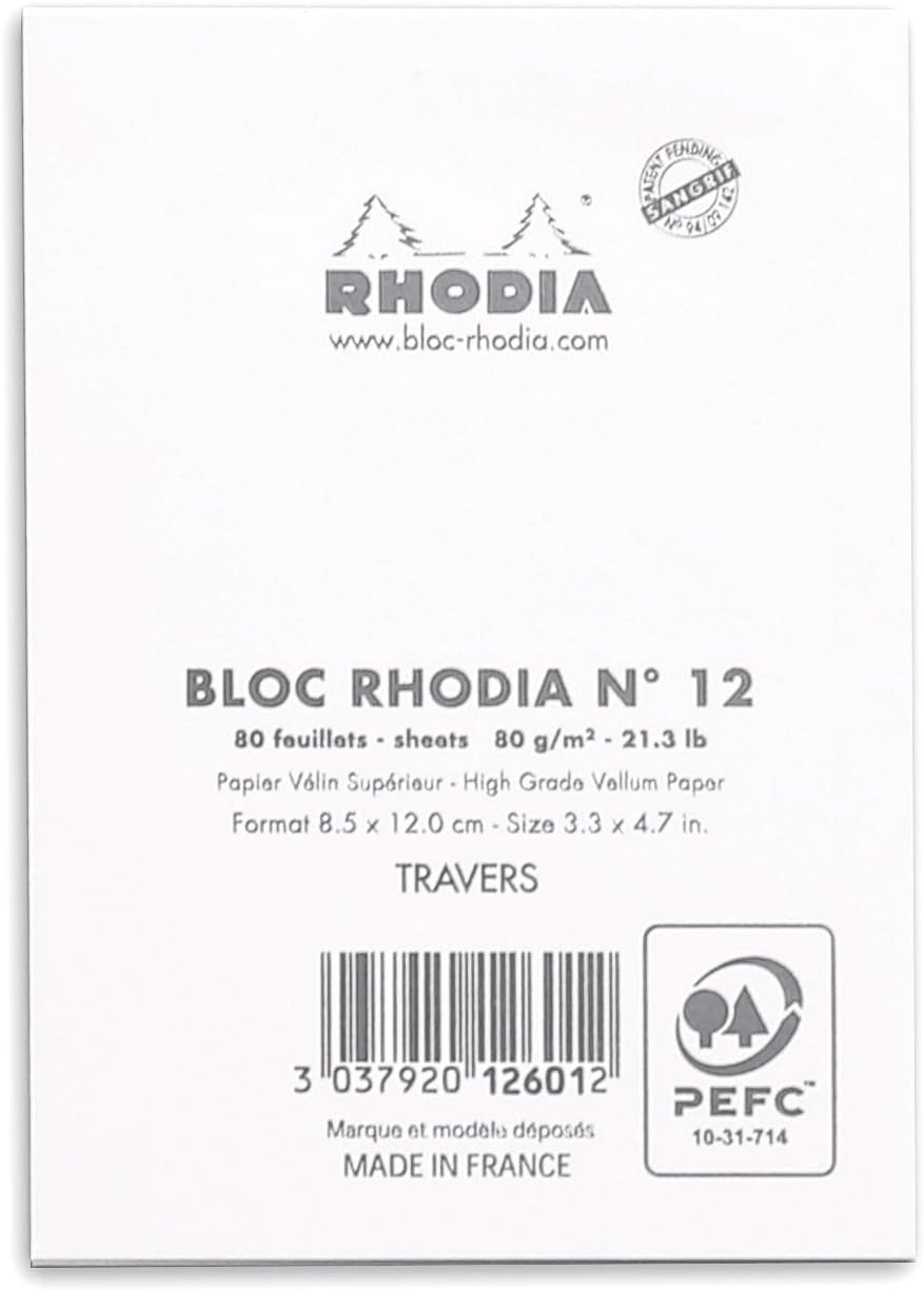Rhodia Head Stapled Pad No16 A5, Ruled + Margin, 148x210mm-Black