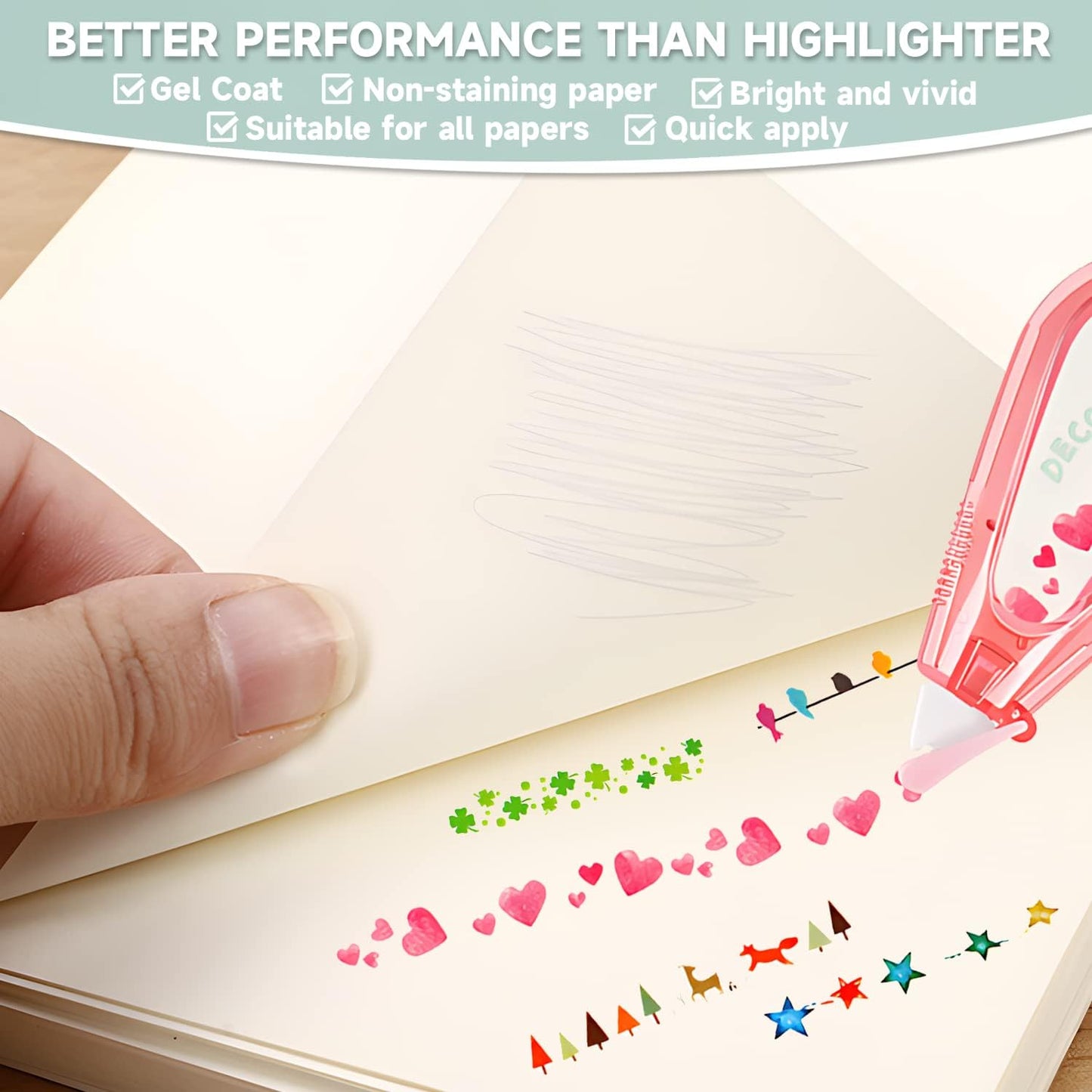 Decorative Correction Tape,Valentines Day Gifts for Kids, DIY Cartoon Pattern Decorative Tape, Decorative Curve Highlighter for Scrapbooking Greeting Card Letter Diary,Cute Stationary Supplies