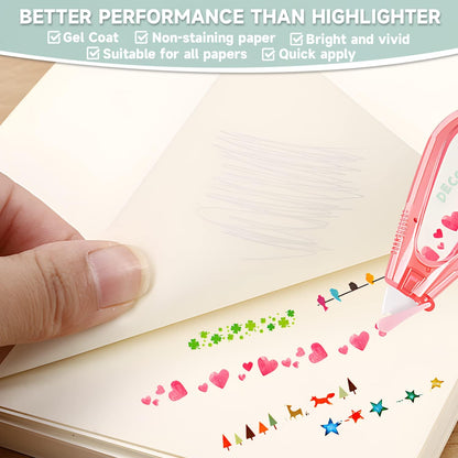 Decorative Correction Tape,Valentines Day Gifts for Kids, DIY Cartoon Pattern Decorative Tape, Decorative Curve Highlighter for Scrapbooking Greeting Card Letter Diary,Cute Stationary Supplies
