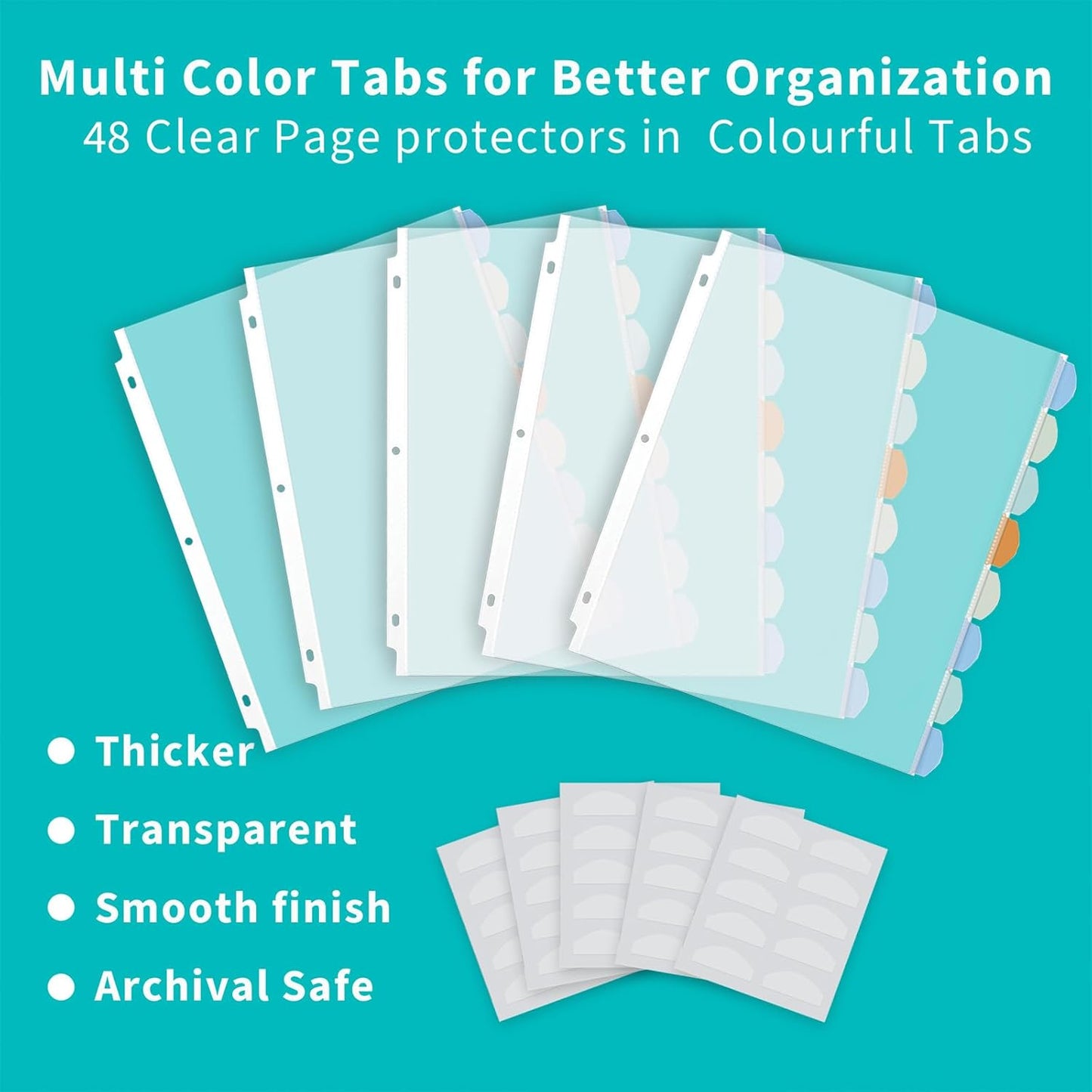 Binditek 128 Pack Heavyduty Clear Sheet Protectors with 8 Tabs, 45 Sheets Capacity, 8.5 x 11 inch Plastic Dividers for 3 Ring Binder, Insertable Index Divider, Letter Size, 16 Set, Label Sticker