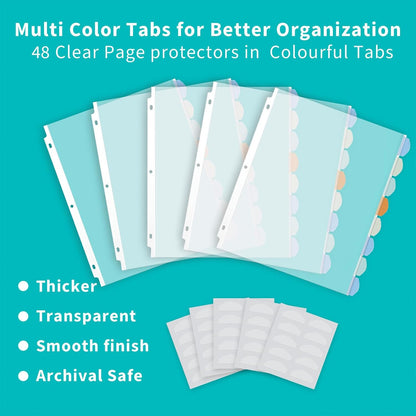 Binditek 128 Pack Heavyduty Clear Sheet Protectors with 8 Tabs, 45 Sheets Capacity, 8.5 x 11 inch Plastic Dividers for 3 Ring Binder, Insertable Index Divider, Letter Size, 16 Set, Label Sticker